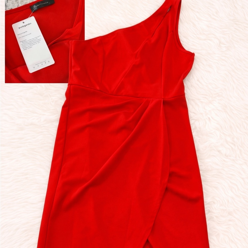 Prettygarden Red One Shoulder Cocktail Dress NWT L fall wedding guest
